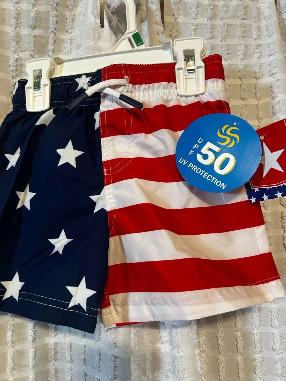 Kids' Toddler Boys size 2T Patriotic Flag Swim Trunks - Red & Blue